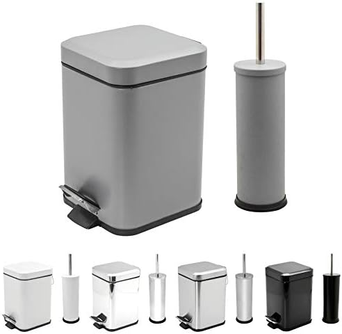 Rink Drink Harbour Housewares Bathroom Pedal Bin & Toilet Brush Set - 3L Square Bin - Matte Grey