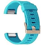 UMAXGET For Fitbit Charge 2 Band Accessory, Sport Silicone Replacement Wristband with Rose Gold Buckle for Women Men Small Large