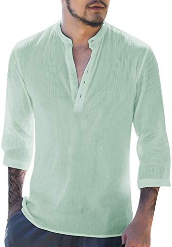 Mens Shirts Linen Hippie Summer Short Sleeve V Neck Casual T-Shirt Beach Tops