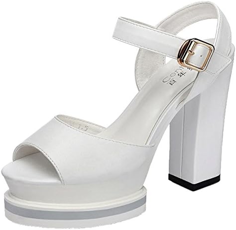 Kiwii Women Fashion Peep Toe Platform Strap Ankle Chunky High Heel Sandal Pump Shoes(7.5 B(M) US, White)