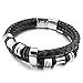 INBLUE Men's Stainless Steel Genuine Leather Bracelet Bangle Black Silver Tone Braided 8