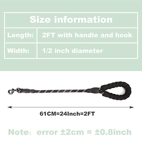 voopet 2 Feet Nylon Dog Leash, Strong Leash with Highly Reflective Threads for Medium Large Heavy Duty Dog Leads, Easy Control with Short Dog Leash for Climbing Training Walking and Guiding Blind