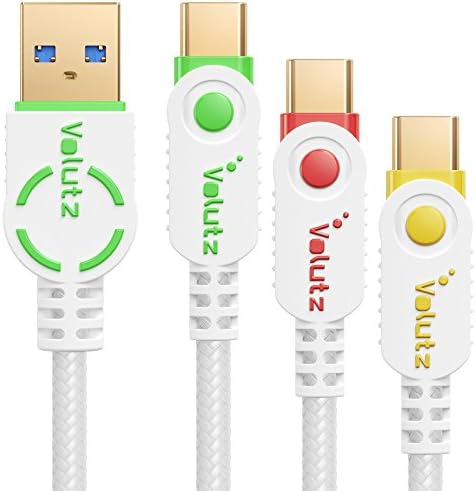 USB-C Cable, Volutz Type-C to USB A (3.0) Cords (6.5ft+3.3ft+1ft) Braided, Gold-plated, Fast Chargers for Samsung Galaxy S9 S8/Plus, MacBook Pro, LG V30 V20 G6, Nintendo Switch Etc. Equilibrium+
