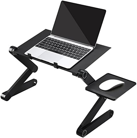 Laptop Table For Bed and Sofa, EAGWEL Adjustable Laptop Workstation With 2 CPU Cooling Fans And Mouse Pad, Ergonomics Design Aluminum Black Tablet Table Suitable For Reading Studying