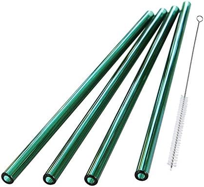 Glass Straws Teal 9" x 9 mm Drinking Straws Reusable Straws Healthy, Perfect Reusable Straw For Smoothies, Tea, Juice, Water, Essential Oils - 4 Pack With Cleaning Brush
