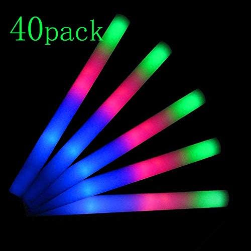 ULIN 40 Pack LED Flashing Batons Foam Strobe Light Sticks Party Favors - Kids Flickering LED Glow Sticks - Multicolor Changing Effect Foam Baton for Kids Raving Party Events
