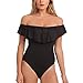 Women's Falbala Off Shoulder Bodysuit Sexy Leotards Rompers