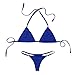 MSemis Woman Solid Color Bikini Set String Swimsuit Tie Triangle Bra Top Mini G-String 2 Pieces Bathing Suit Royal Blue One Size