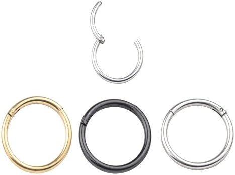 TLB 3-5Pcs 16G Hinged Seamless Nose Ring Nose Hoop Septum Ear Hoop Clicker Ring Earring Piercing 8mm