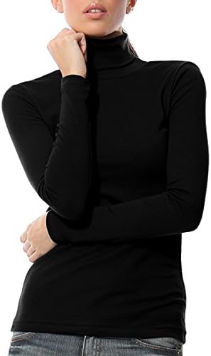 Women's Basic Long Sleeve Turtleneck T-Shirt Solid Casual Slim Cotton Top