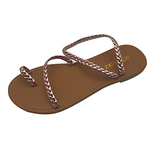 Newest Women's Sandals,Sunyastor Summer Ladies Sandals Cross Strap Flat Ankle Roman Casual Flip Flops Shoes Beach Sandals Gold - Thumbnail 5