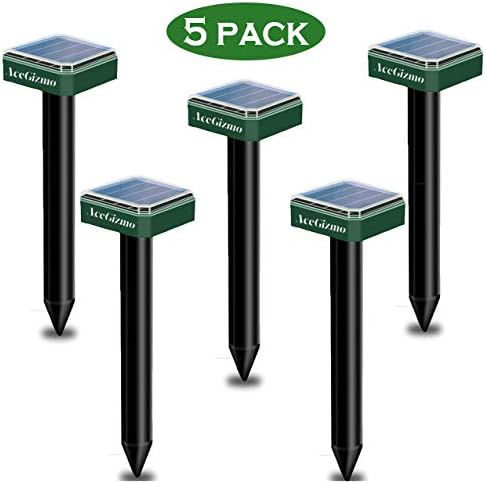 AceGizmo Solar Powered Mole Repellent - 5 Pack. Waterproof Powerful Outdoor Sonic Pest Control for Getting Rid of Rodents Vole Snakes Mice Rats on Lawn Garden Yard Outdoor