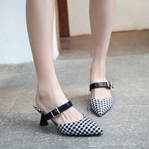 Women's Closed Toe Ankle Strap Block Heel Pointed Hollow Toe Slippers Wild Thick Heel Ladies' Pumps Sandals Black