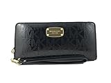 Michael Kors Black Jet Set Travel Continental Black Mirror Zip Around Wallet Wristlet