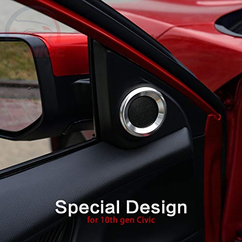 Thenice for 10th Gen Civic A-Pillar Loudspeaker Decorations Circle Rings, Anodized Aluminum Car Door Audio Speaker Trims for Honda Civic 2016 2017 2018 2019 (Silver)