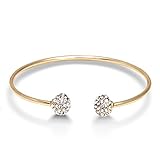 Yellow Gold Plated Brass Open Bangle Bracelet with Crystal End Piece