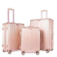 Timoo Luggage 3 Piece Set Light Weight Anti-Scratch ABS+PC Suitcase Set with Spinner Wheels TSA Lock, 20" 24" 28", Rose Gold