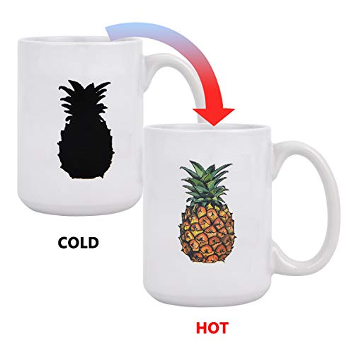 40 Of The Best Pineapple Gifts Heat Sensitive Color Changing Coffee Mug Pineapple Mugs for Women Funny Coffee Cup Large Coffee Mug Magic Heat Color Changing Coffee Mug 15 oz