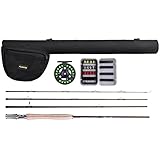PLUSINNO Lightweight Ultra Portable Fly Fishing Rod and Reel Graphite Pole with Toray Carbon Fiber Blanks and Chromed Stainless Steel Snake Guides 4-Piece with Rod Case (5-6#)