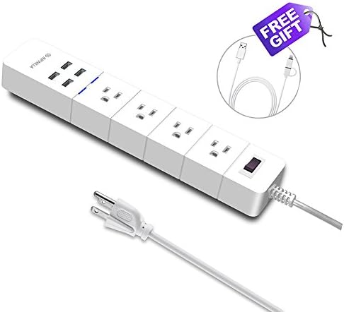 Infinilla IN-PS01WH 4-Outlet Surge Protector Portable Power Strip with 4 Port USB Charger and 6-Feet Extension Cord, White