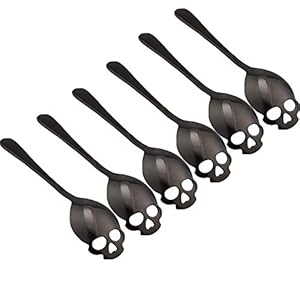 304 roestvrij stalen schedel suikerlepel dessert, thee, koffie roerlepel set van 6 (zwart)