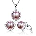 Stunning Flawless Pearl Latch Earrings & Silver Chain Pendant Set| Impeccable Quality Natural, Flawless Freshwater Pearl & 925 Sterling Silver| The Most Unique Fashion Jewelry Set (3 | Purple Pearls)