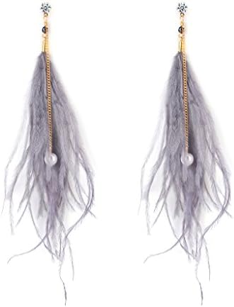 Edress Long Dangle Earring Star&amp;Round Elegant Thread Feather Costume Jewelry for Teens&amp;Girls Green or Blue (Gray1)