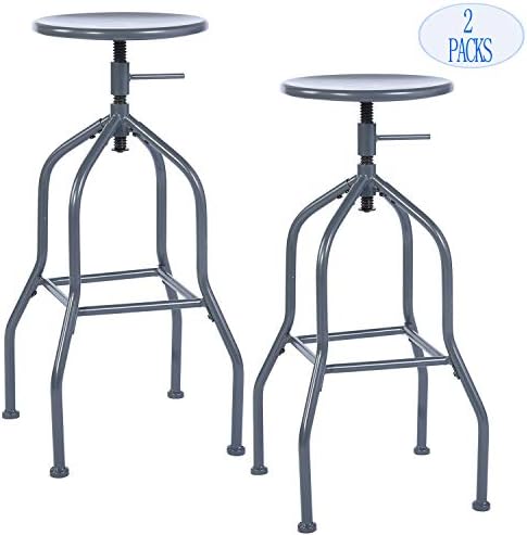 Bar Stools/Barstool,Backless Swivel Bar Chairs, Bistro Pub Chair, Cafe Coffee Metal Counter Height Adjustable Industrial Barstools with Footrest,Grey (Set of 2)