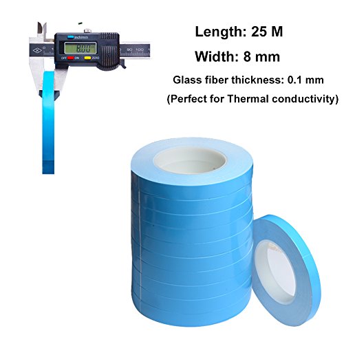 Nicelux 8mmx25 Meters 0.1mm thickness Double Side Adhesive Thermal Conductive Tape for Heat Sink of LED Light,PC and more, Electrically Insulated,1 Reel Pack