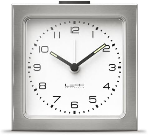 LEFF amsterdam 8.5 x 8.5 x 6 cm Stainless Steel Block Alarm Clock with Silver Numbers, Silver