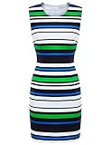 FSOOG Summer Striped Sleeveless Wear to Work Casual Party Pencil Business Dress M Green