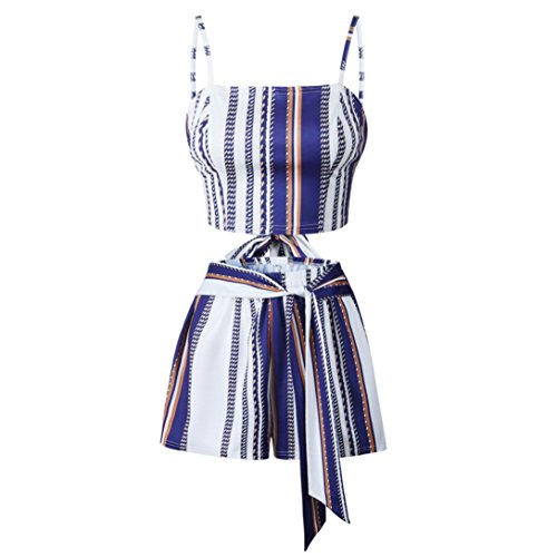 Shorts Pants 2PCS Set,Clearance! AgrinTol Women Summer Stripe Sleeveless Vest Shirt Tops Blouse Shorts Pants 2PCS Set (M, Blue) - Thumbnail 6