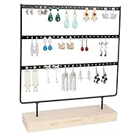 Earing Holder Organizer, 3-Tier Stud Earring Organizer Earring Stand, Earring Holders for Jewelry Display, 69 Holes Wooden Base Jewelry Organizer for Hanging Earrings(Black)