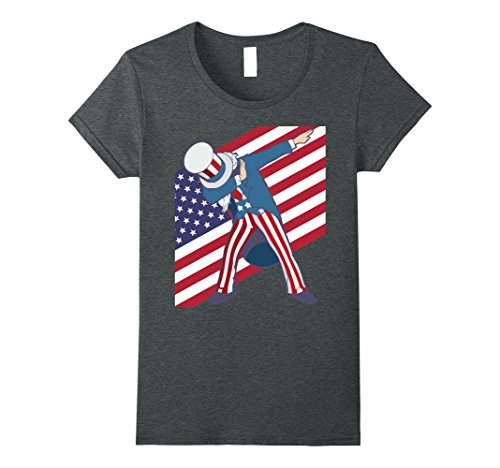 Womens Funny Patriotic Flag Uncle Sam Dab T Shirt XL Dark Heather