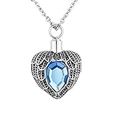 VALYRIA Angel Wing Birthstone Memorial Urn Necklace Stainless Steel Cremation Jewelry,Blue(March)