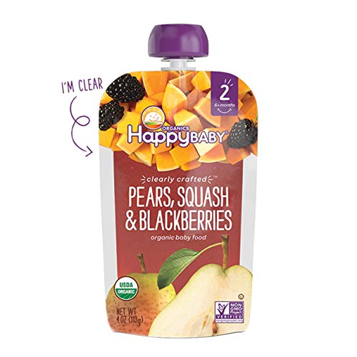 Happy Baby Organics Stage 2 Baby Food Pouches, Gluten Free, Vegan & Healthy Snack, Clearly Crafted Fruit & Veggie Puree, Pears Squash & Blackberries, 4 Ounces (Pack of 8) - Thumbnail 6