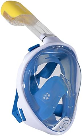 WSTOO 180° Full Face Snorkel Mask Panoramic view snorkel Mask For Adults And Kid With Anti-Fog Anti-Leak Snorkeling Design,See More water world (BLUE+WHITE, L/XL)