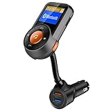 (Upgraded Version) Bluetooth FM Transmitter, Auto-Scan FM Wireless in-Car Radio Transmitter Adapter w/Quick Charge 3.0 and 2.4A Dual USB Port, Support AUX Output TF Card Slot 1.4 Inch Display