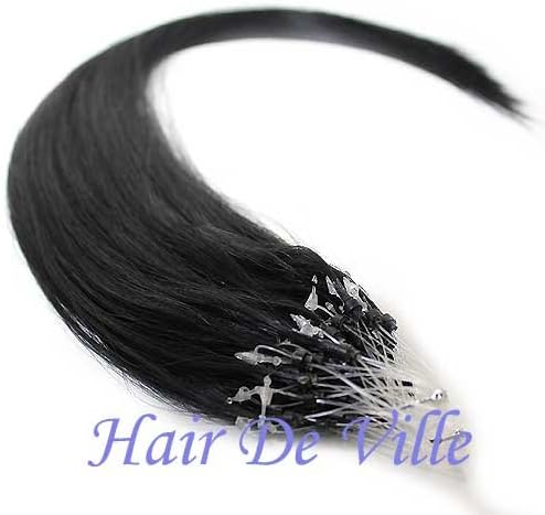 25 Strands 22" Long Easy Micro Loop Links Ring Beads I Tip Remy Human Hair Extensions Color 1 g Each (#1 Black)