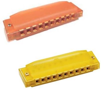 Homeschool Music Supplies (Pre-K / Kindergarten) - Hohner Kids BPA FREE Translucent Harmonica 2 Pack - Yellow & Orange Harmonicas