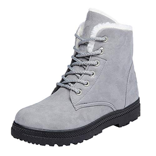Faionny Womens Flat Ankle Boots Warm Snow Boots Winter Thick Heel Shoes Lace Up Boots Martin Shoes Sneakers