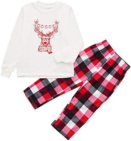Family Matching Christmas Pajamas Set -Deer Tops and Long Pants Santa Sleepwear for Family