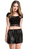 HIKA American Apparel Light Weight Modal Short Sleeve Lace Slim Fit Crop Top Large Black