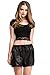 HIKA American Apparel Light Weight Modal Short Sleeve Lace Slim Fit Crop Top Large Black