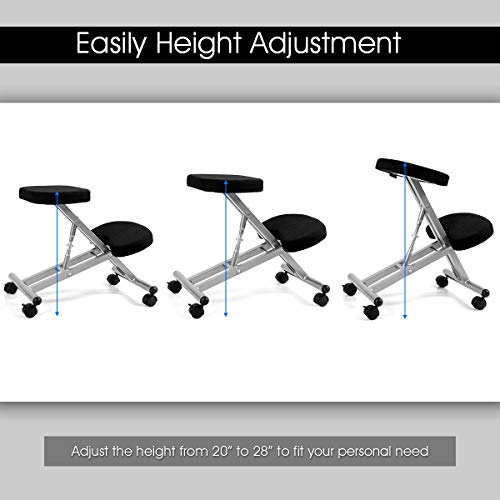 Giantex Kneeling Office Chair Ergonomic Adjustable Desk Posture Stool for Back Relief Meditation Gaming Computer Work Thick Sponge Cushion Steel Frame Linen Gauze Fabric Knee Chairs, Black - Thumbnail 3