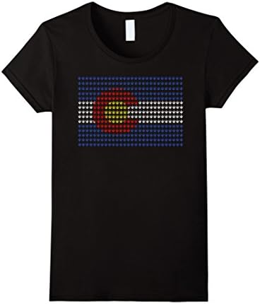 Women's Colorado Flag T-Shirt Mosaic with 420 Marijuana Leaves Large Black