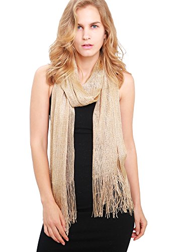 Womens Wedding Evening Wrap Shawl Glitter Metallic Prom Party Scarf with Fringe