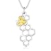 925 Sterling Silver Honeycomb and Golden Honey Bee Pendant Necklace