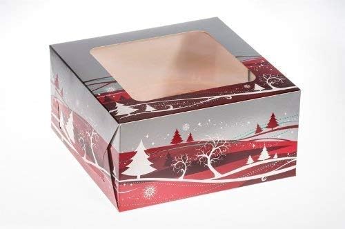 Christmas Cake Box (10"x10"x5") with Clear Window - Pack of 10