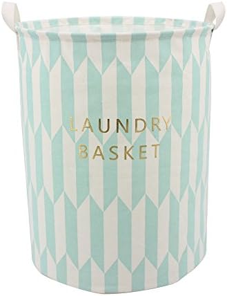 Homele 17.7" Large Waterproof Round Laundry Basket, Collapsible Cotton Fabric Laundry Hamper, Foldable Clothes Bag Linen Storage Basket Bin Organizer (Green)